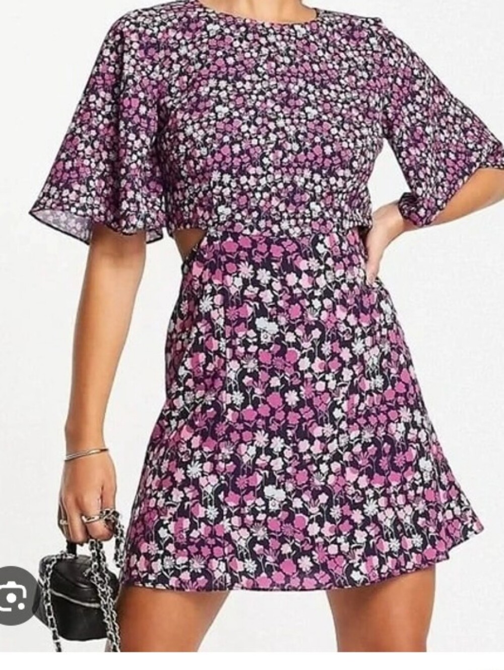 French Connection Pink Floral Cutout Mini Dress